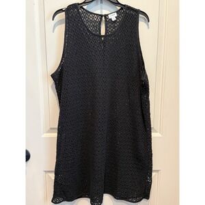 J.Crew Womens 3X Black Crochet Sleeveless Shift Dress Keyhole Back Swim Cover